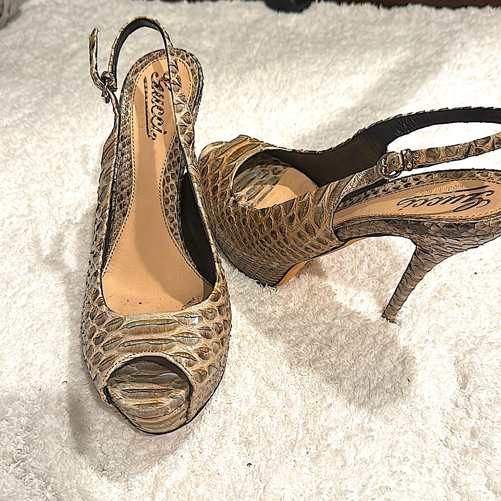 GUCCI python peep toe sling back heels sz38.5 $299